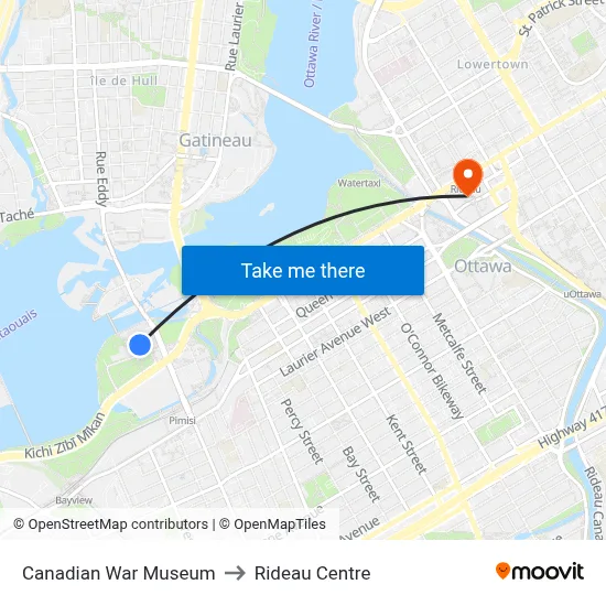 Canadian War Museum to Rideau Centre map