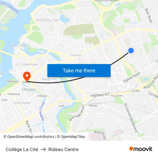 Collège La Cité to Rideau Centre map