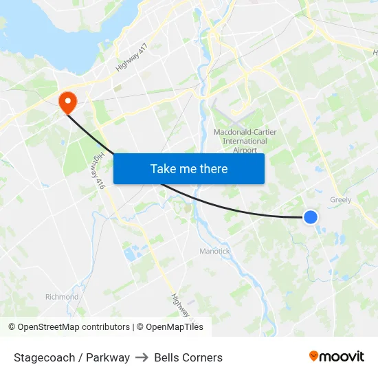 Stagecoach / Parkway to Bells Corners map