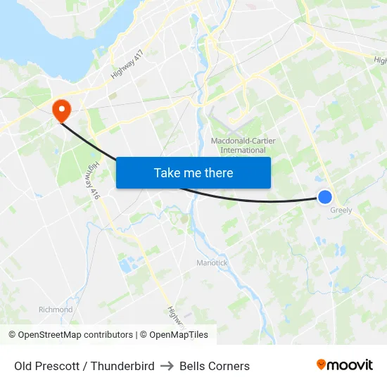 Old Prescott / Thunderbird to Bells Corners map