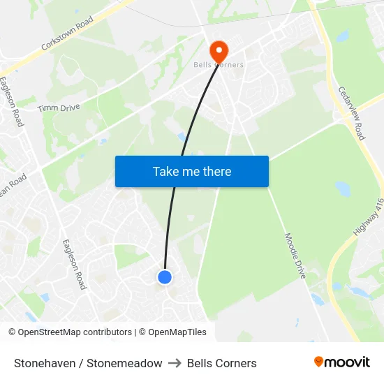 Stonehaven / Stonemeadow to Bells Corners map