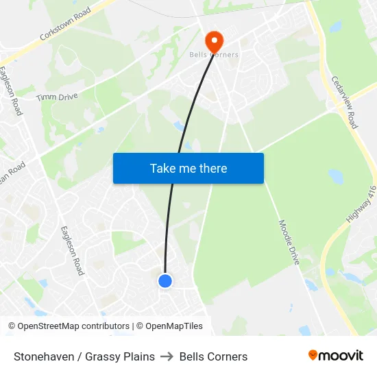 Stonehaven / Grassy Plains to Bells Corners map