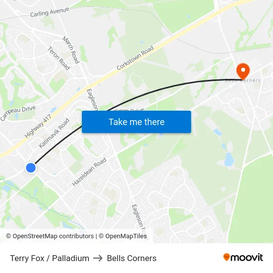 Terry Fox / Palladium to Bells Corners map