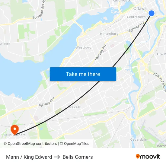 Mann / King Edward to Bells Corners map