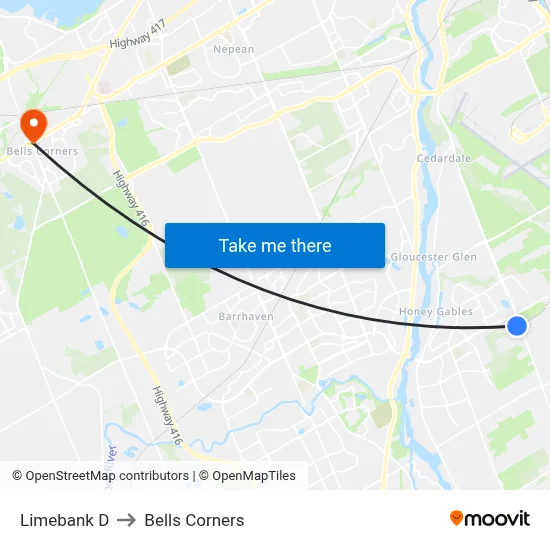 Limebank D to Bells Corners map