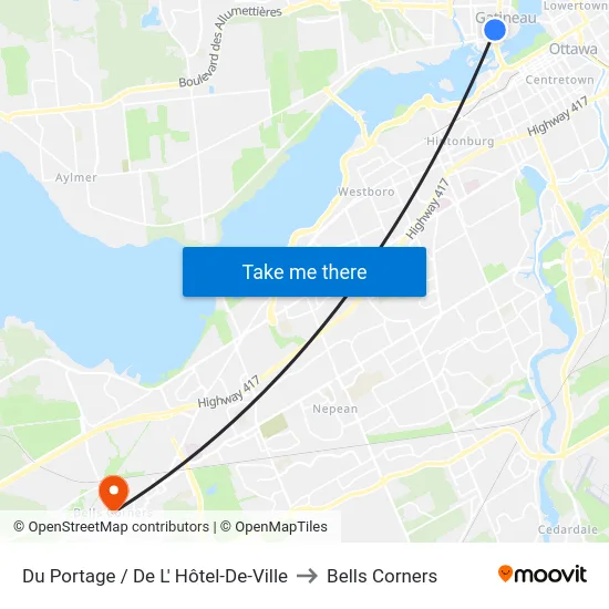 Du Portage / De L' Hôtel-De-Ville to Bells Corners map