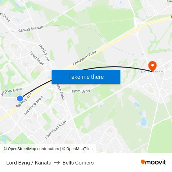Lord Byng / Kanata to Bells Corners map
