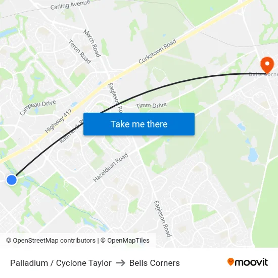 Palladium / Cyclone Taylor to Bells Corners map