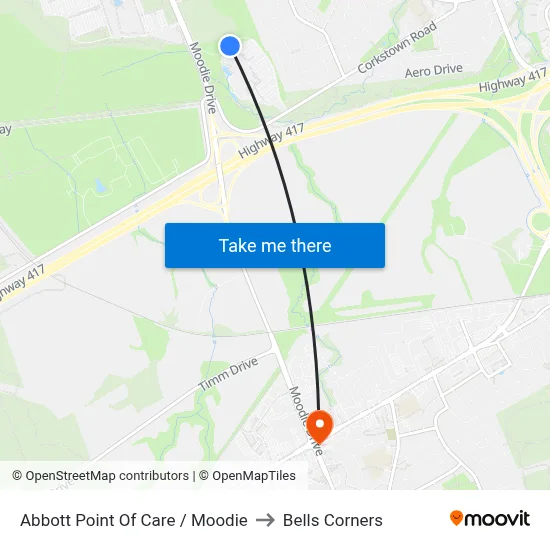 Abbott Point Of Care / Moodie to Bells Corners map