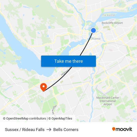 Sussex / Rideau Falls to Bells Corners map
