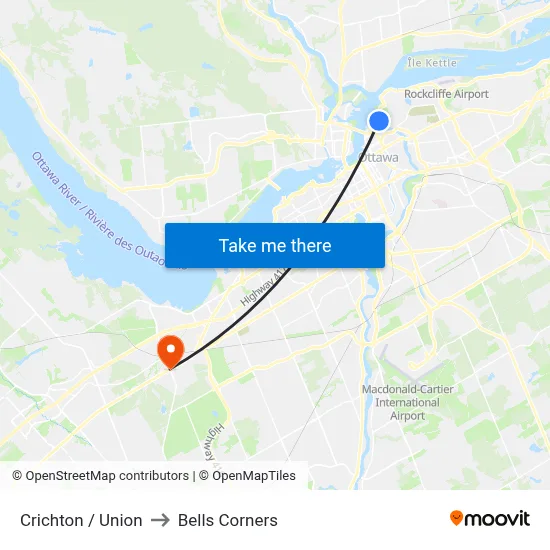 Crichton / Union to Bells Corners map