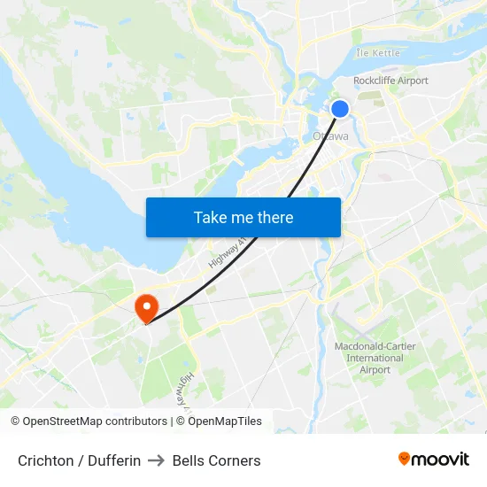 Crichton / Dufferin to Bells Corners map