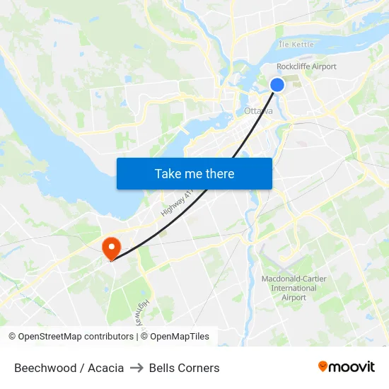 Beechwood / Acacia to Bells Corners map