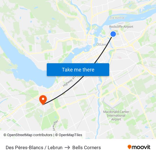 Des Pères-Blancs / Lebrun to Bells Corners map