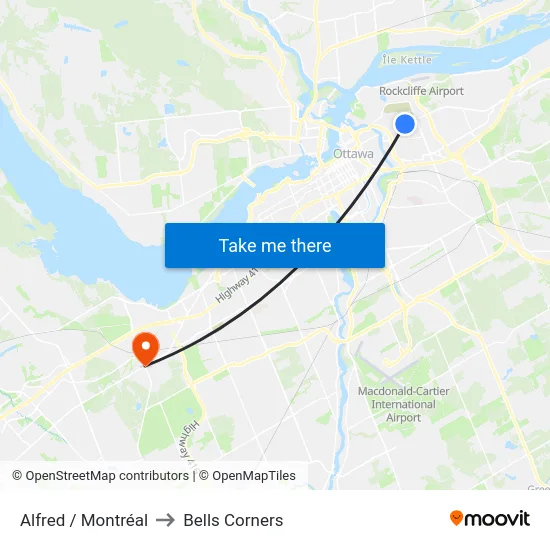 Alfred / Montréal to Bells Corners map