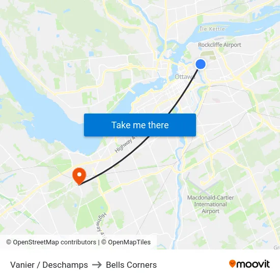Vanier / Deschamps to Bells Corners map