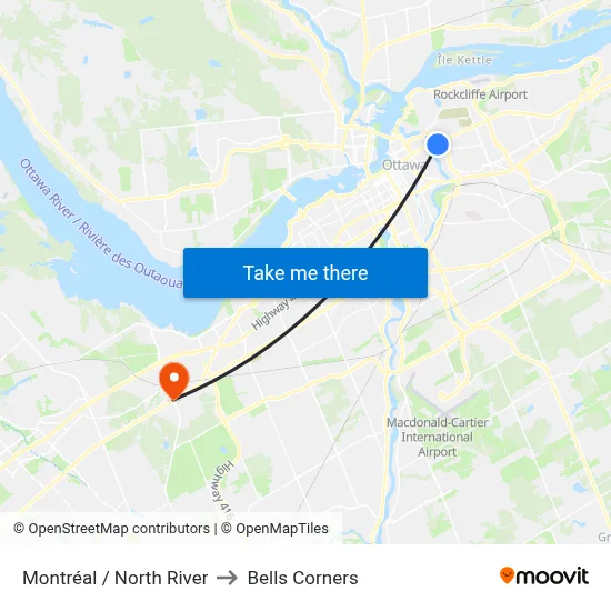 Montréal / North River to Bells Corners map