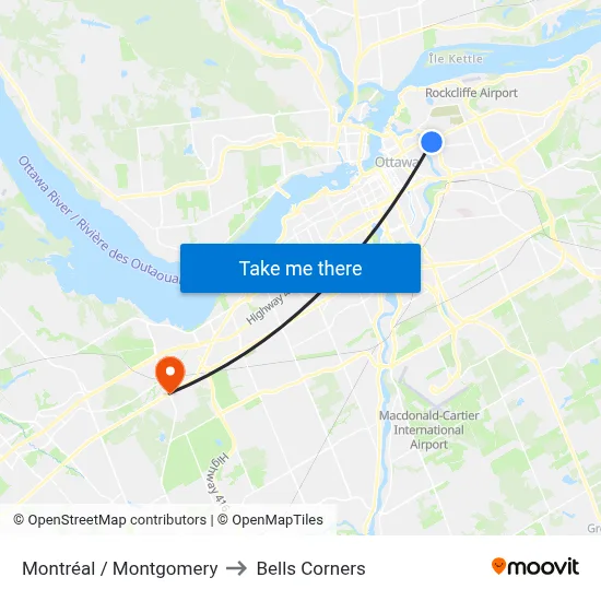 Montréal / Montgomery to Bells Corners map