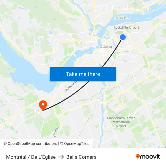 Montréal / De L'Église to Bells Corners map