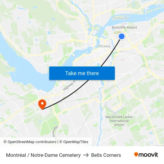 Montréal / Notre-Dame Cemetery to Bells Corners map