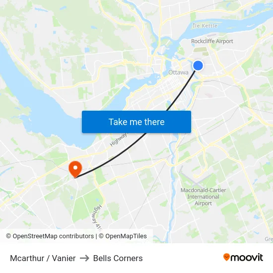 Mcarthur / Vanier to Bells Corners map