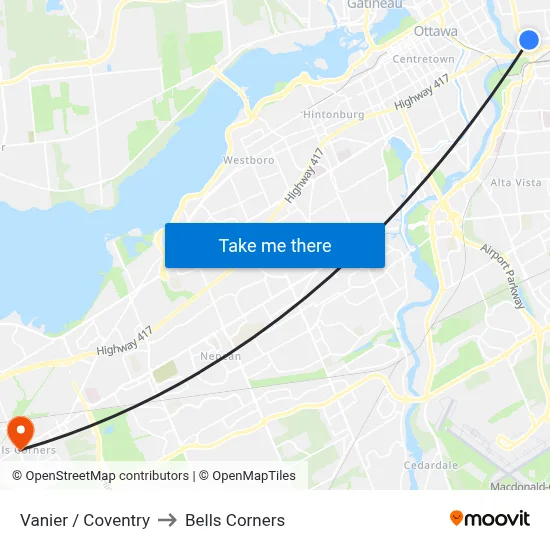 Vanier / Coventry to Bells Corners map