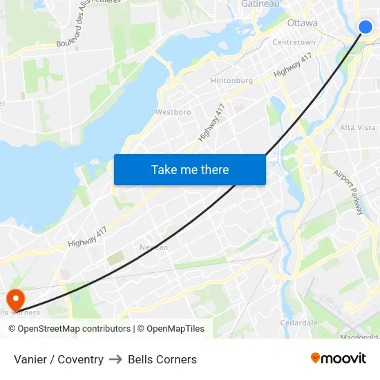 Vanier / Coventry to Bells Corners map