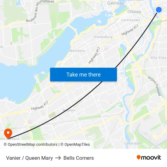 Vanier / Queen Mary to Bells Corners map