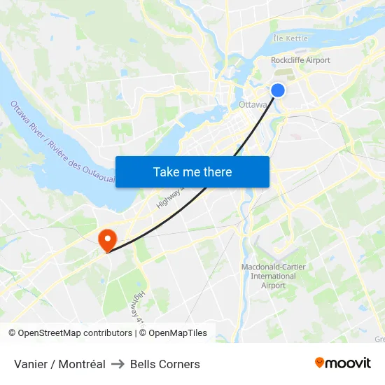 Vanier / Montréal to Bells Corners map