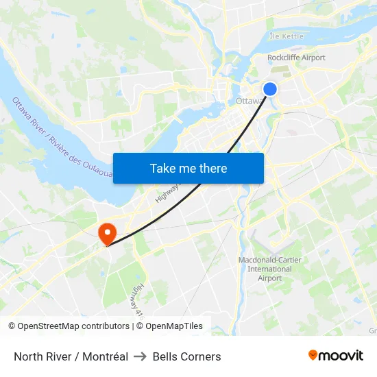 North River / Montréal to Bells Corners map