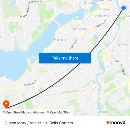 Queen Mary / Vanier to Bells Corners map