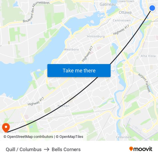 Quill / Columbus to Bells Corners map