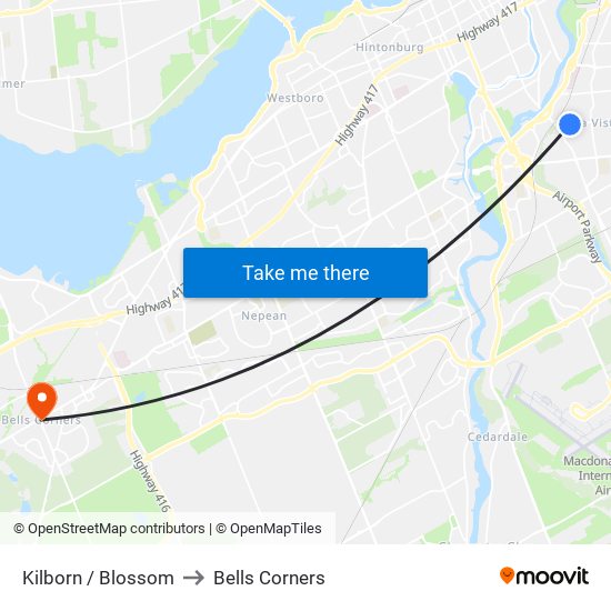 Kilborn / Blossom to Bells Corners map