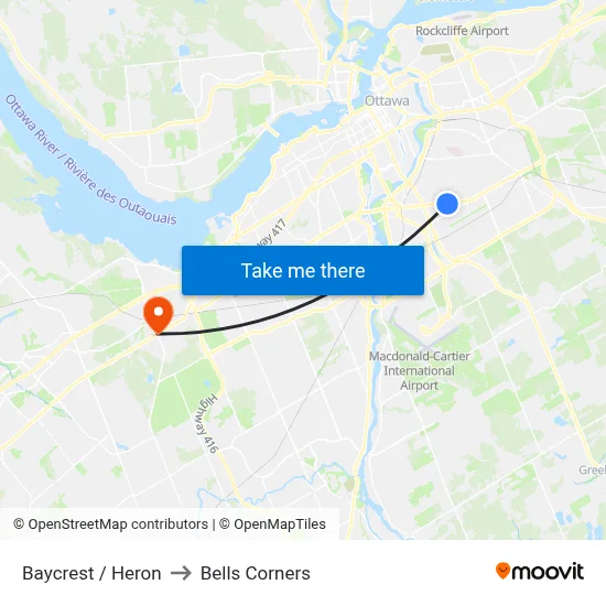 Baycrest / Heron to Bells Corners map