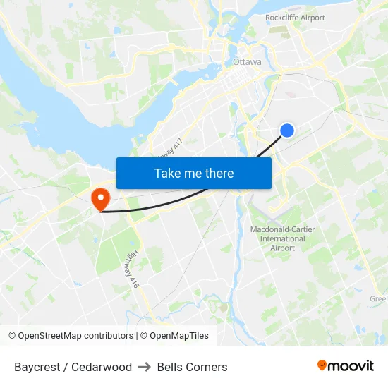 Baycrest / Cedarwood to Bells Corners map