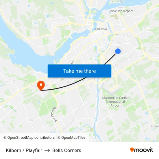 Kilborn / Playfair to Bells Corners map