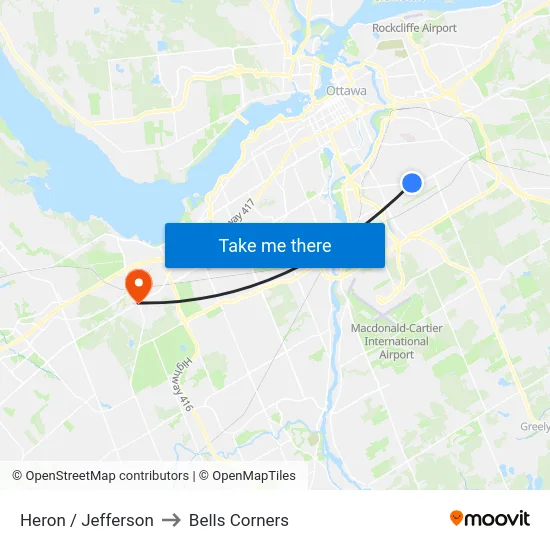 Heron / Jefferson to Bells Corners map