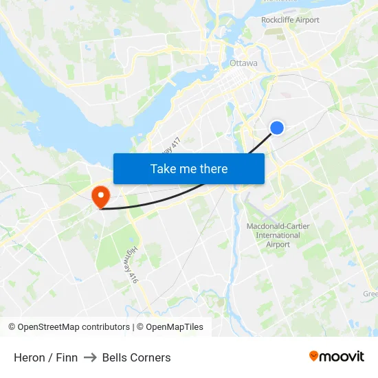 Heron / Finn to Bells Corners map