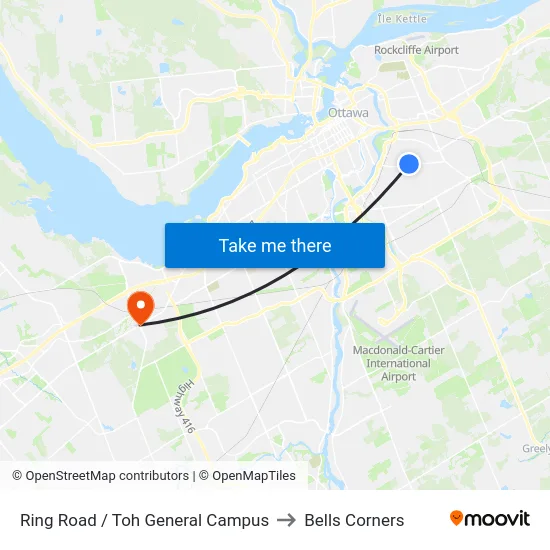 Ring Road / Toh General Campus to Bells Corners map