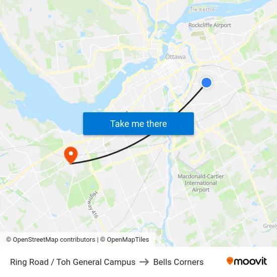 Ring Road / Toh General Campus to Bells Corners map