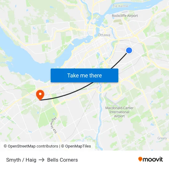 Smyth / Haig to Bells Corners map