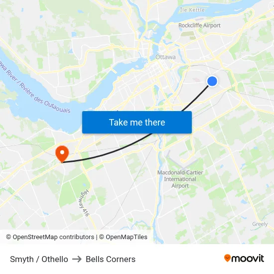 Smyth / Othello to Bells Corners map