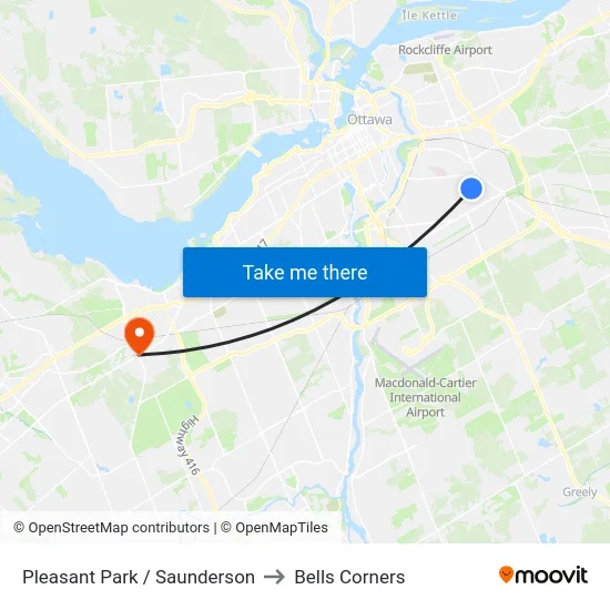 Pleasant Park / Saunderson to Bells Corners map