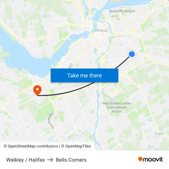 Walkley / Halifax to Bells Corners map