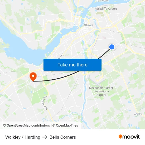 Walkley / Harding to Bells Corners map