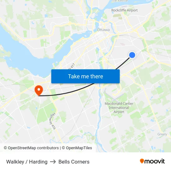 Walkley / Harding to Bells Corners map