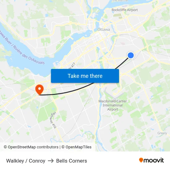 Walkley / Conroy to Bells Corners map