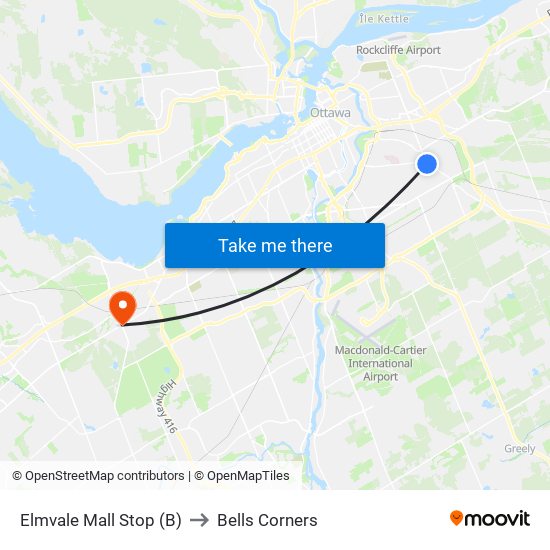 Elmvale Mall Stop (B) to Bells Corners map