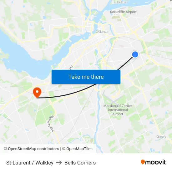 St-Laurent / Walkley to Bells Corners map