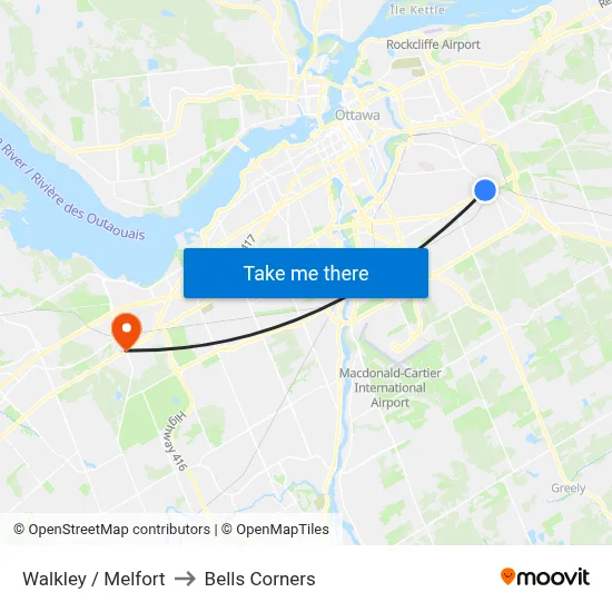 Walkley / Melfort to Bells Corners map